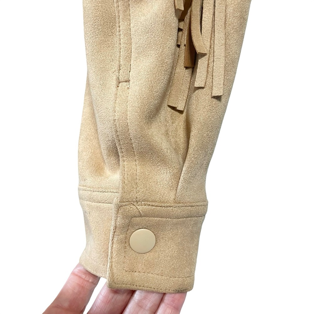 OAT New York Tan Faux Suede Fringe Western Cropped Jacket Size S Festival Boho - Picture 6 of 14